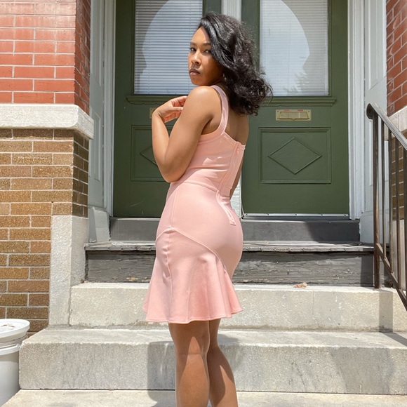 Pink Ruffle Hem Mini Bandage Dress - Picture 10 of 17